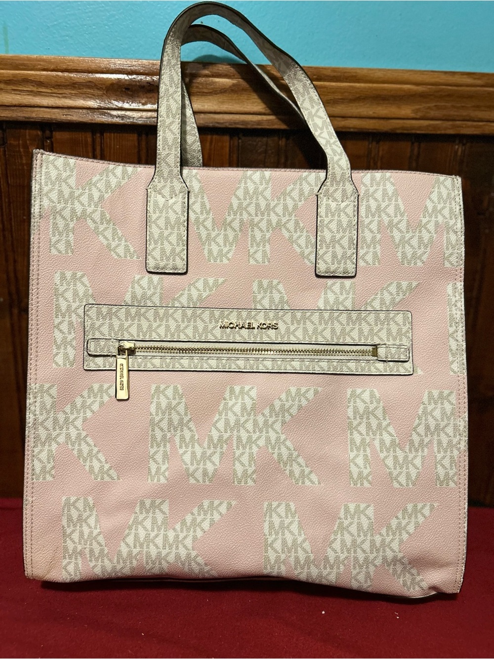 Michael Kors Pink and Cream MK Logo Tote